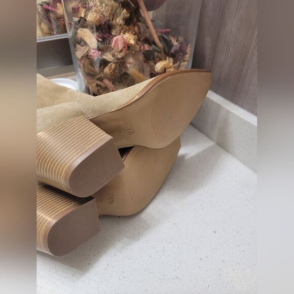 Zara Suede block heel ankle boots sz 38 new nwt - Picture 5 of 9